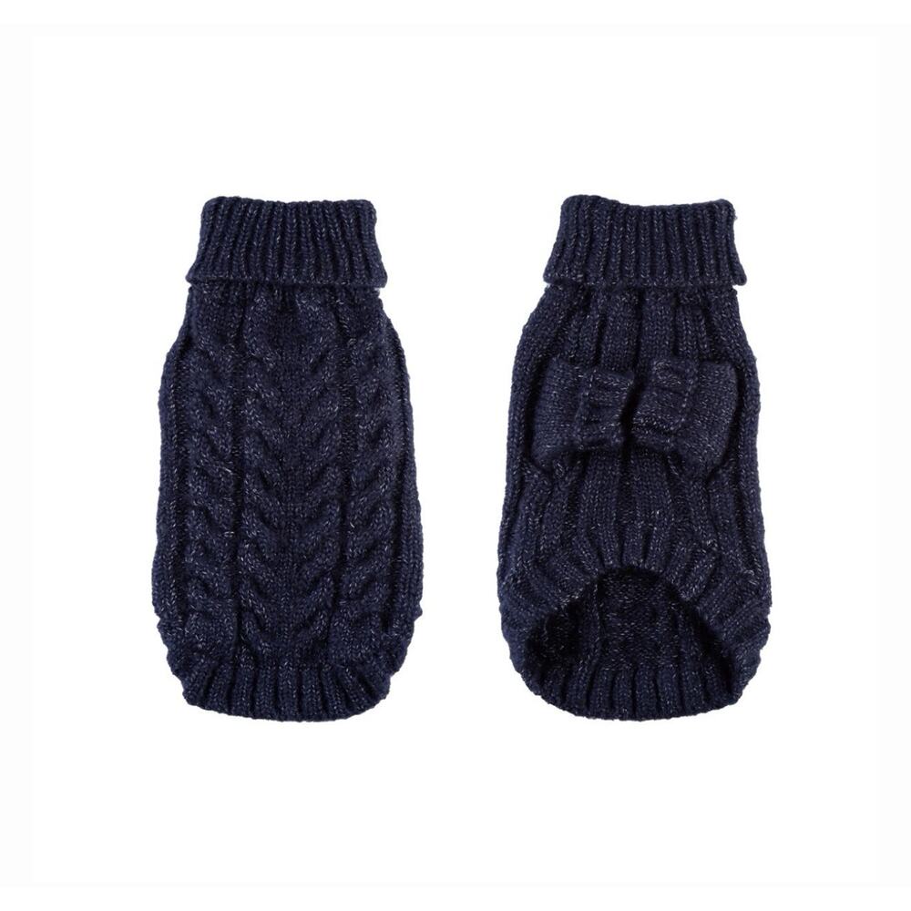 NWT Hip Doggie Faux Angora Cable Knit Dog Sweater, Navy, X-Small